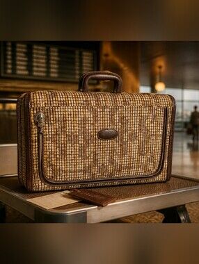 Vintage Skyway 21" Brown Tweed Carry-On Suitcase Luggage Retro MCM 70s Hanger